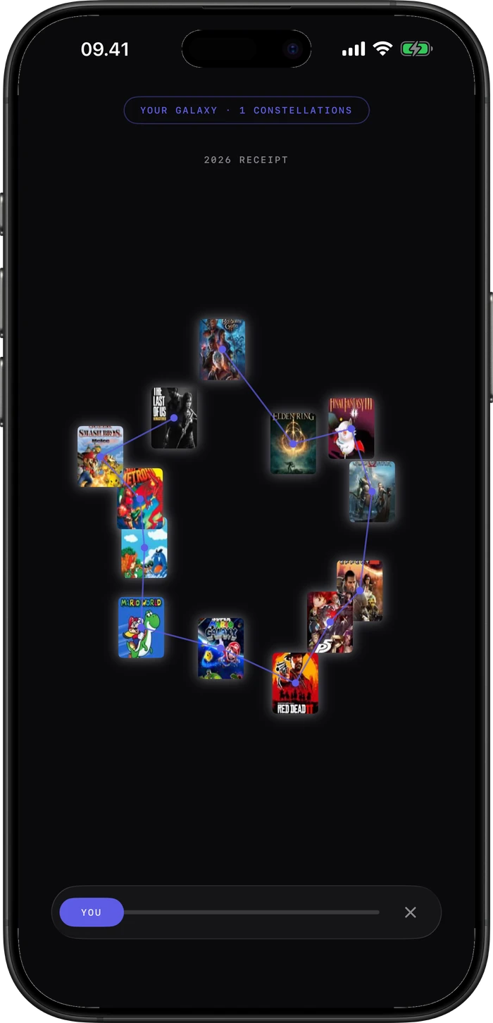 Playwall's galaxy of finished games shown as stars