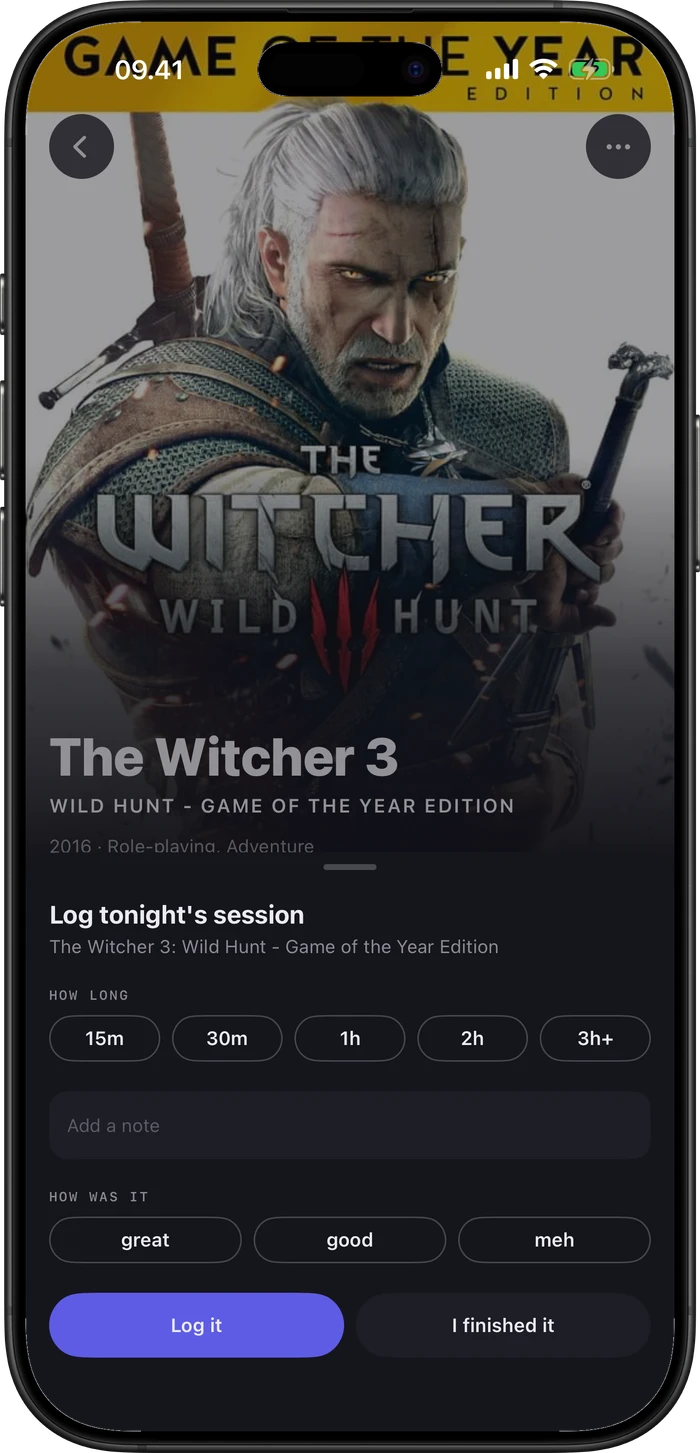 Playwall's one-tap session logging sheet